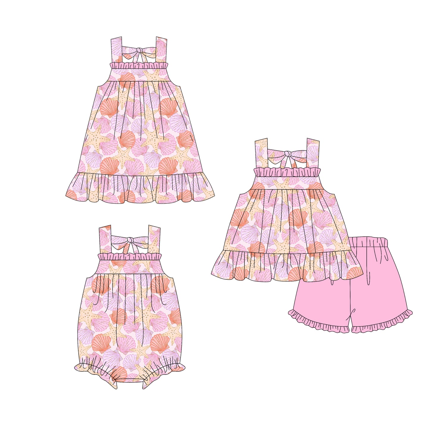 2.27 Custom moq 5 mix size Sibling Baby Girl's pink Sleeveless Top And Shorts Set Cute Romper Dress for Summer