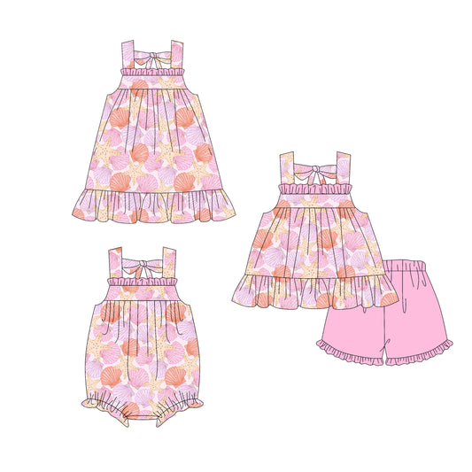 2.27 Custom moq 5 mix size Sibling Baby Girl's pink Sleeveless Top And Shorts Set Cute Romper Dress for Summer