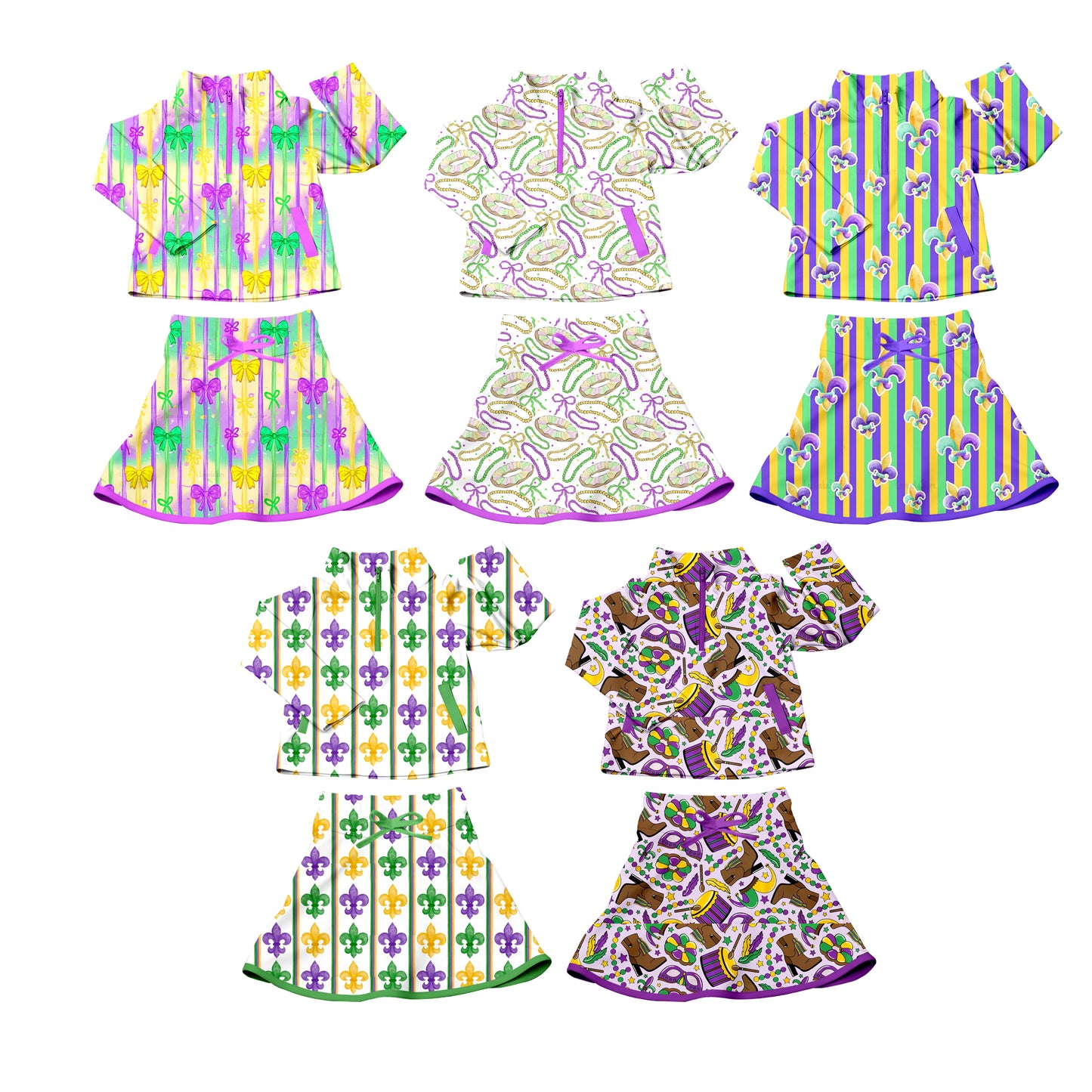 25.10.17 custom each style moq 5 eta 6-8week Sibling Sisters mardi gras baby girl long sleeve skirts sets 5 match family design