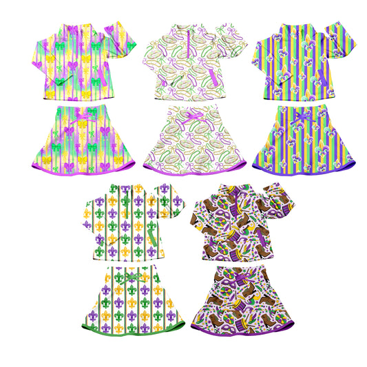 25.10.17 custom each style moq 5 eta 6-8week Sibling Sisters mardi gras baby girl long sleeve skirts sets 5 match family design