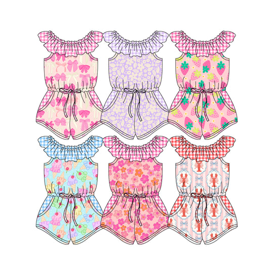 25.12.26 custom each style moq 5 eta 6-8week Sibling Sisters baby girl clothes short sleeve jumpsuits 6 match family design