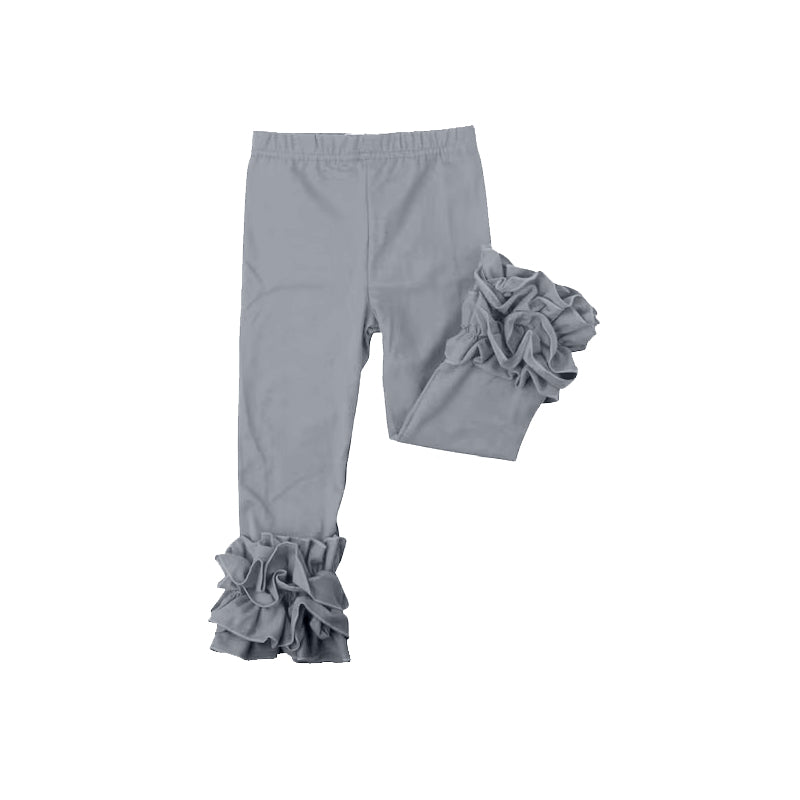 custom moq 5 girls icing cotton pants Light gray pleated ruffle trousers