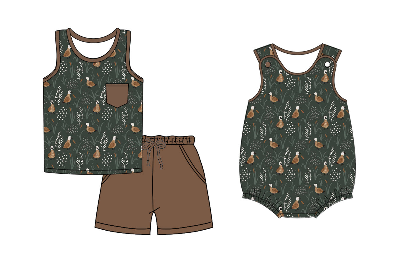 2.15 custom each style moq 5eta 4-6week Sibling Sister duck baby girl short sleeve shorts sets and romper match design