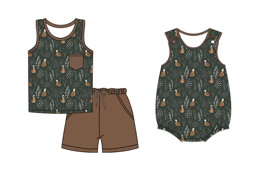 2.15 custom each style moq 5eta 4-6week Sibling Sister duck baby girl short sleeve shorts sets and romper match design