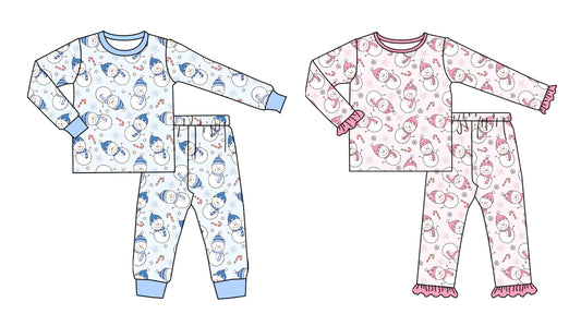 25.8.15 custom each style moq 5 eta 4-6week Sibling Sisters snowman baby girl long sleeve pants sets 2
