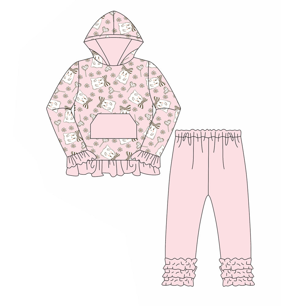 7.5 custom each style moq 5eta 4-6week ghost pink hooded long sleeve pants baby girls sets