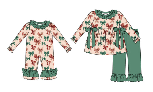 25.6.3 custom each style moq 5eta 4-6week Sibling Sisters bow baby girl long sleeve pants sets and rompers match family design