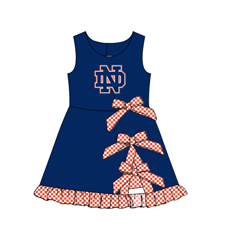 custom moq 5 mix size MSD071105 Baby Girls Summer Checked Bows Yoga Active Short Scallop Knee Length Team Dress