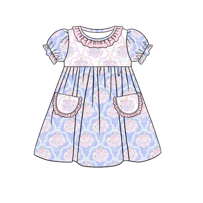 5.11custom each style moq 5eta 4-5week Sibling Sister pink flower pumpkin prints blue purple girls set and baby romper and dress match family design