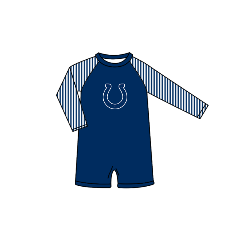Custom moq 5 mix size milk silk summer teams baby girl boys clothes Navy Blue Two-Piece Swimsuit Set One Piece Swimsuits boy swim trunks
