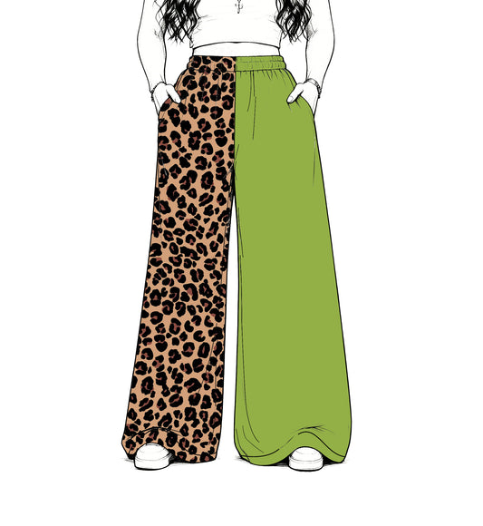 custom moq 5 mix size Baby Kids Leopard Print Olive Patchwork Team Flare Pant Casual Bottom
