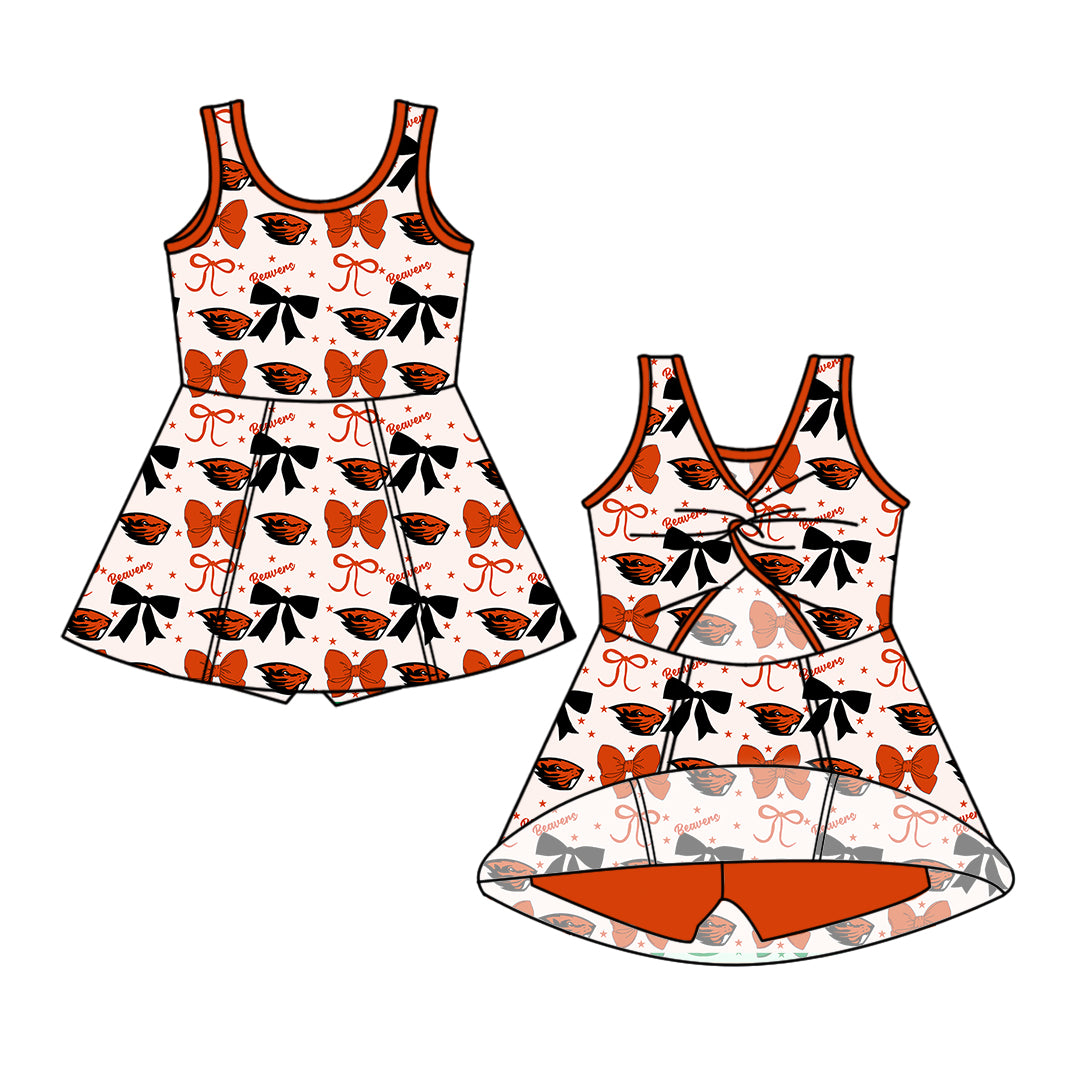 Custom moq 5 mix size milk silk summer teams baby girls clothes team bow orange sleeveless skirts sets and dress 1 and dress 2 and dress 3-25.6.24