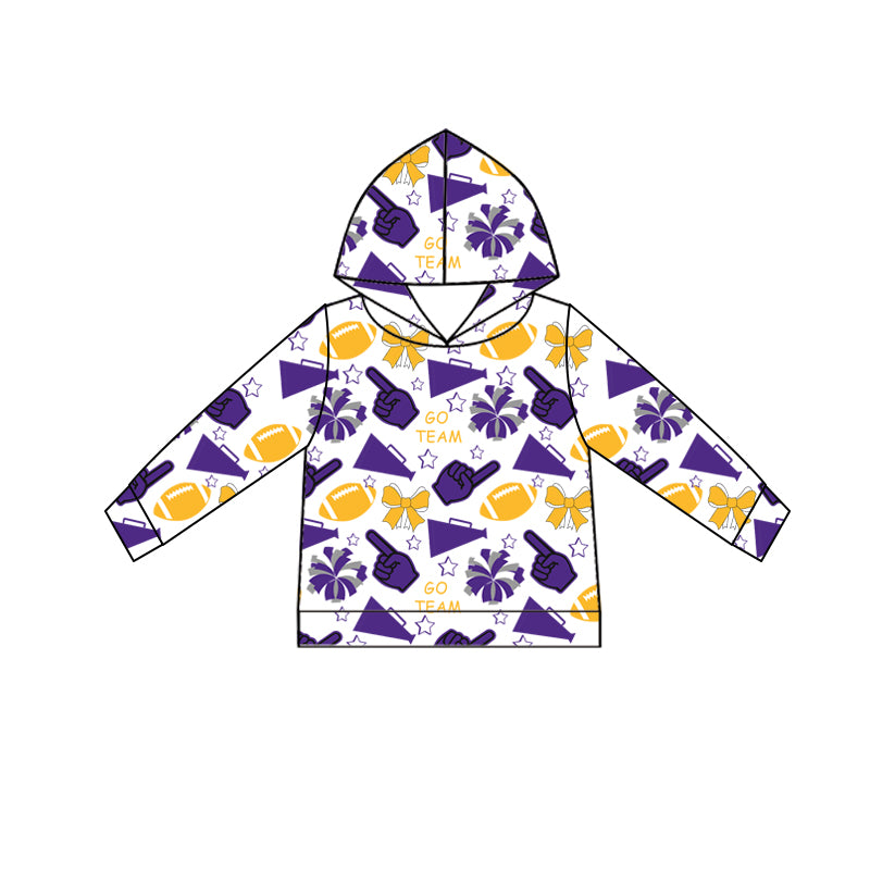 Custom moq 5 each style summer teams baby girls clothes team purple hooded long sleeve tops and short sleeve top and dress and shorts-25.6.12