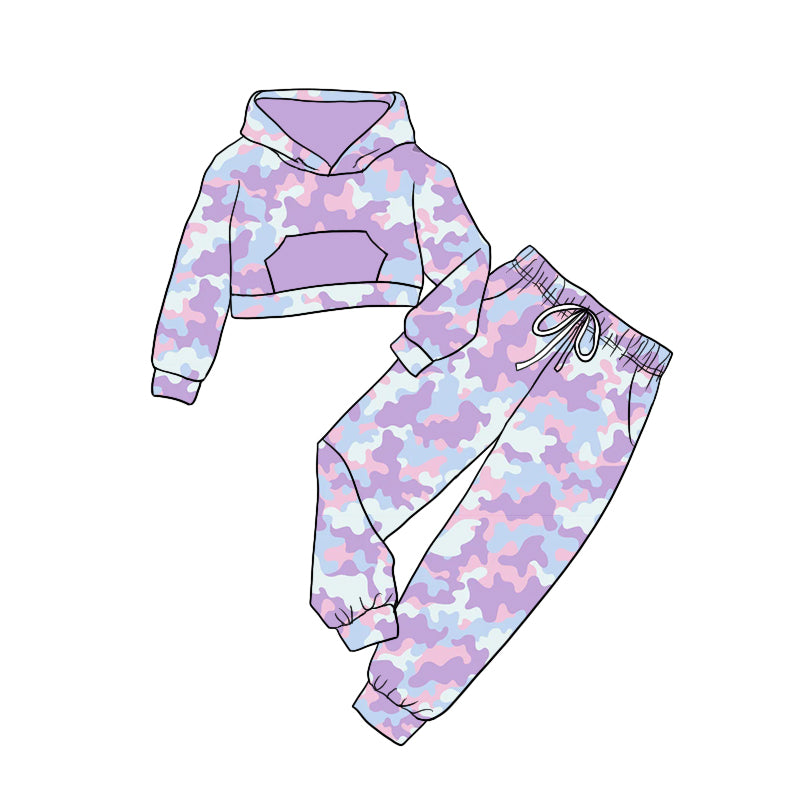 9.2 custom each style moq 5eta 4-6week baby girls clothes purple hooded long sleeve pants sets