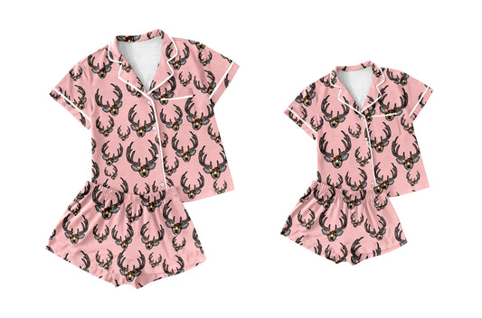 12.16 custom each style moq 5eta 4-6week Sibling Sister deer baby boys short sleeve shorts sets and adult sets match design