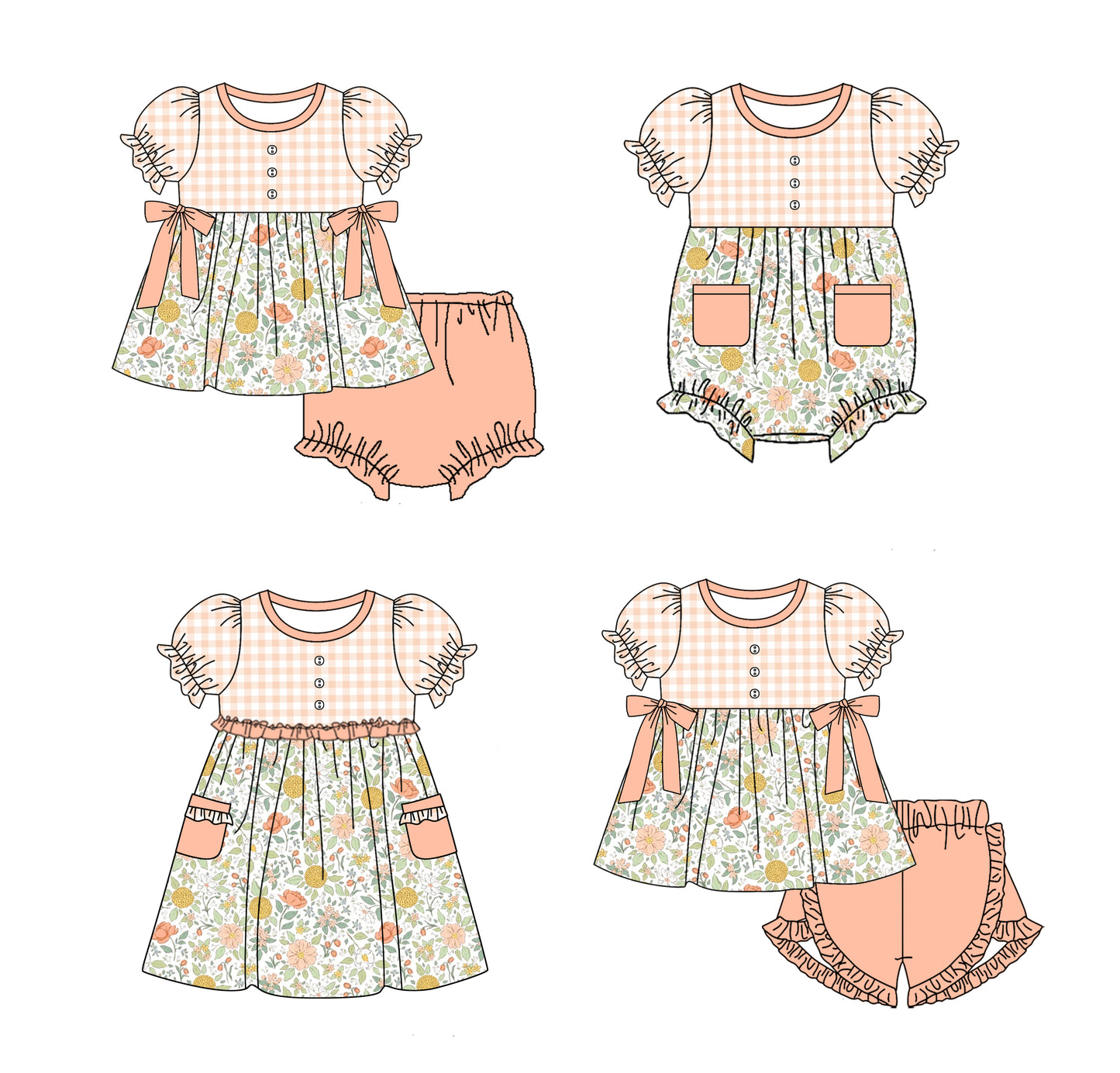 11.18 custom each style moq 5eta 4-6week Sibling Sister floral baby girl short sleeve shorts sets and briefs sets 2 and girls romper and dress match design