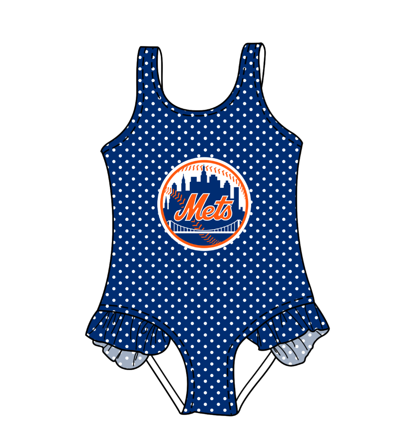 Custom moq 5 mix size milk silk summer teams Blue Baby Girl Sleeveless Polka Dot Lace Onesie Swimsuit Cute Summer Beachwear for Little Girls
