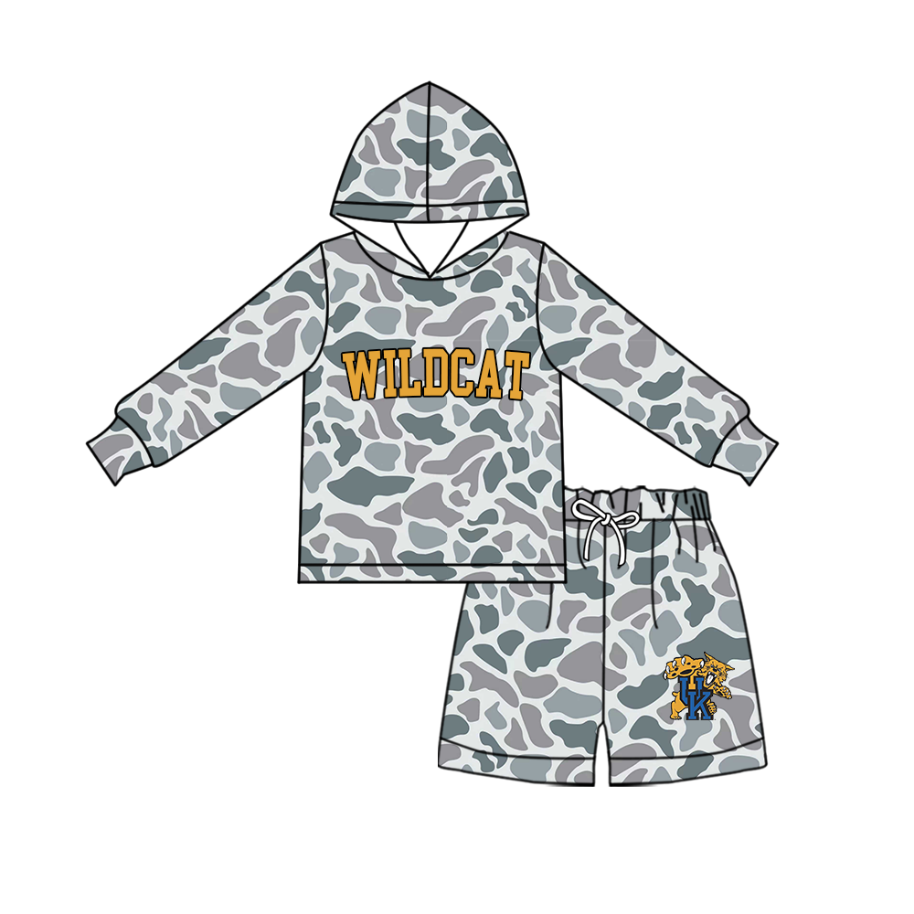 custom moq 5 mix size MSD072305 Baby Kids Camo Long Sleeve Hoodie Top Camo Shorts Team Set