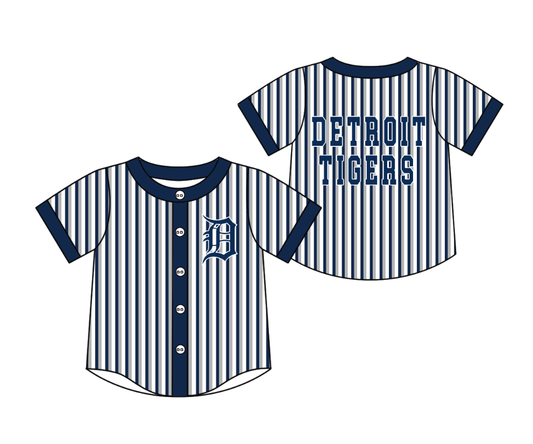 Custom moq 5 mix size milk silk summer teams Striped Navy Blue Short-Sleeved Button-Down Shirt for Baby Boy Outfit