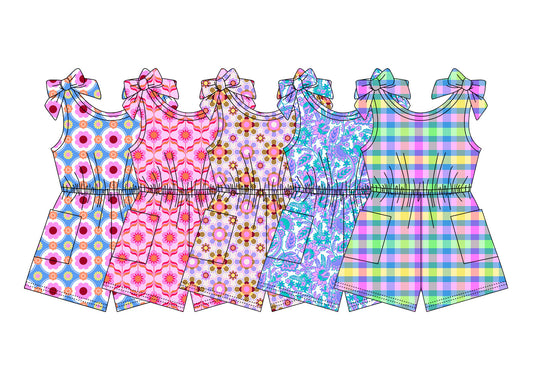 3.28 Custom moq 5 mix size Sibling Baby Girl's Flowers Strap Summer Jumpsuits