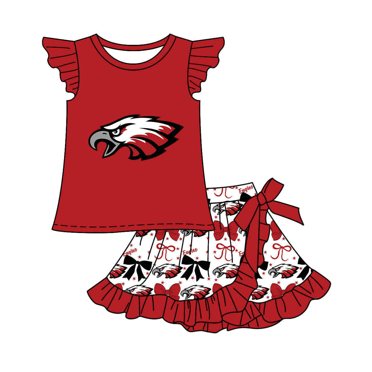 Custom moq 5 mix size milk silk baby girls clothes team red sleeveless skirts sets 1 and skirts sets 2 and dress -25.7.18