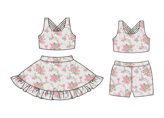 3.26 custom each style moq 5eta 4-6week Sibling Sister floral baby girl short sleeve shorts sets and jumpsuit match design