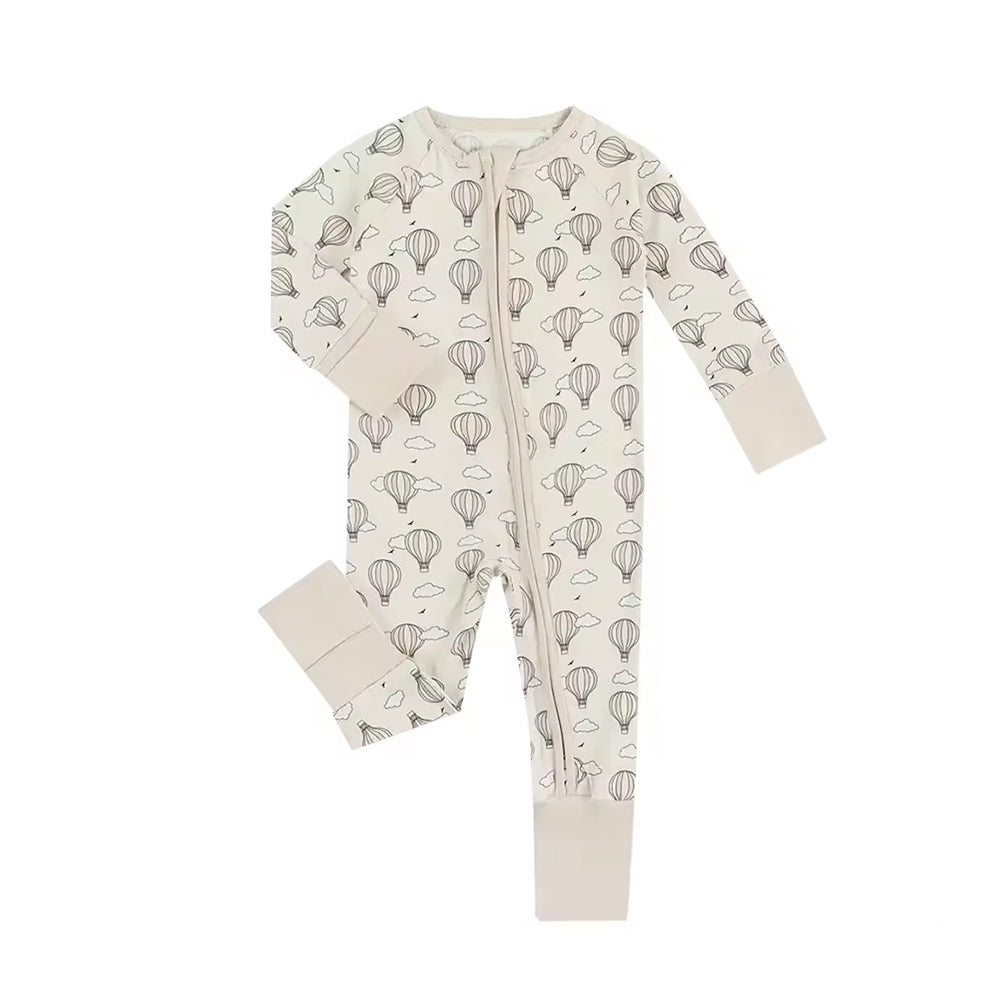 5.16custom each style moq 5eta 4-5week Sibling Sister hot air balloon print beige boys outfits and baby romper match family design