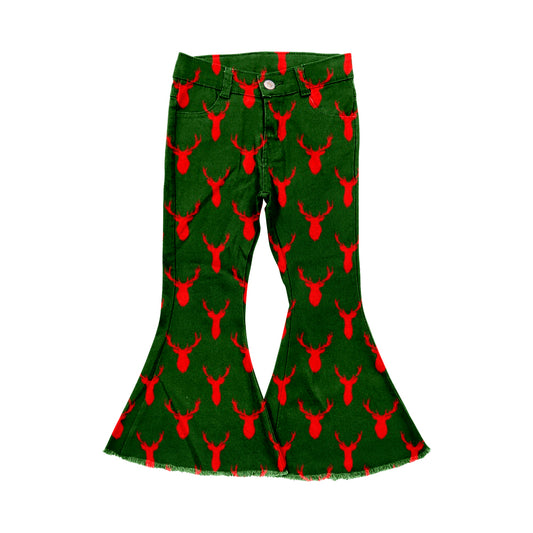 6.10 custom each style moq 5eta 4-6week baby girl clothes Christmas deer girl bell bottom pant jeans pant
