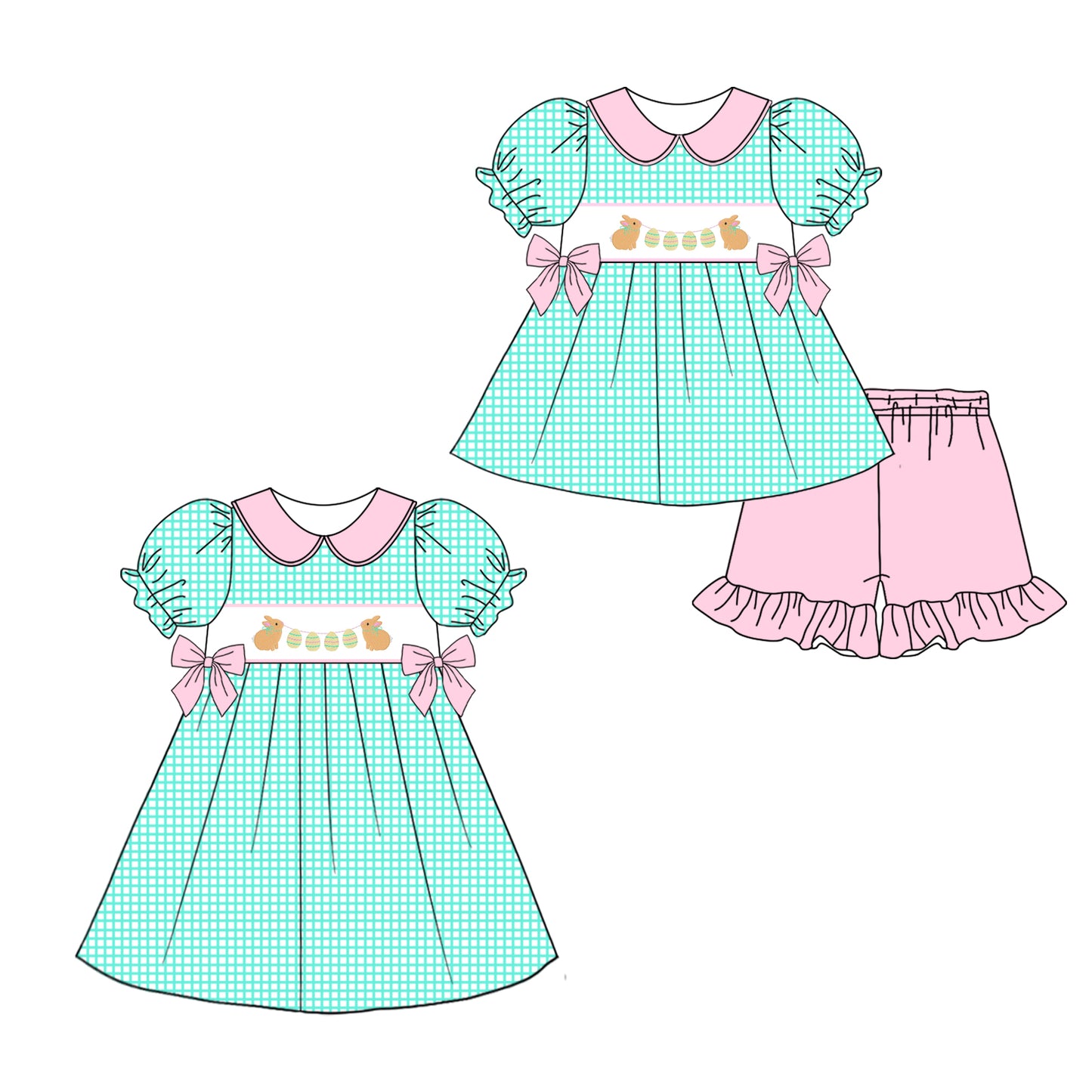 12.26 custom each style moq 5eta 4-6week Sibling Sister easter baby girl short sleeve shorts sets and dresses match design