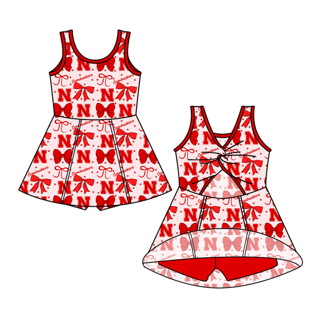 Custom moq 5 mix size milk silk summer teams baby girls clothes team bow red sleeveless skirts sets and dress 1 and dress 2 and dress 3-25.6.26