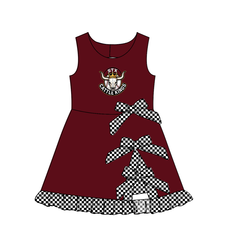 custom moq 5 mix size MSD070805 Baby Girls Summer Checked Bows Yoga Short Scallop Knee Length Active Dress