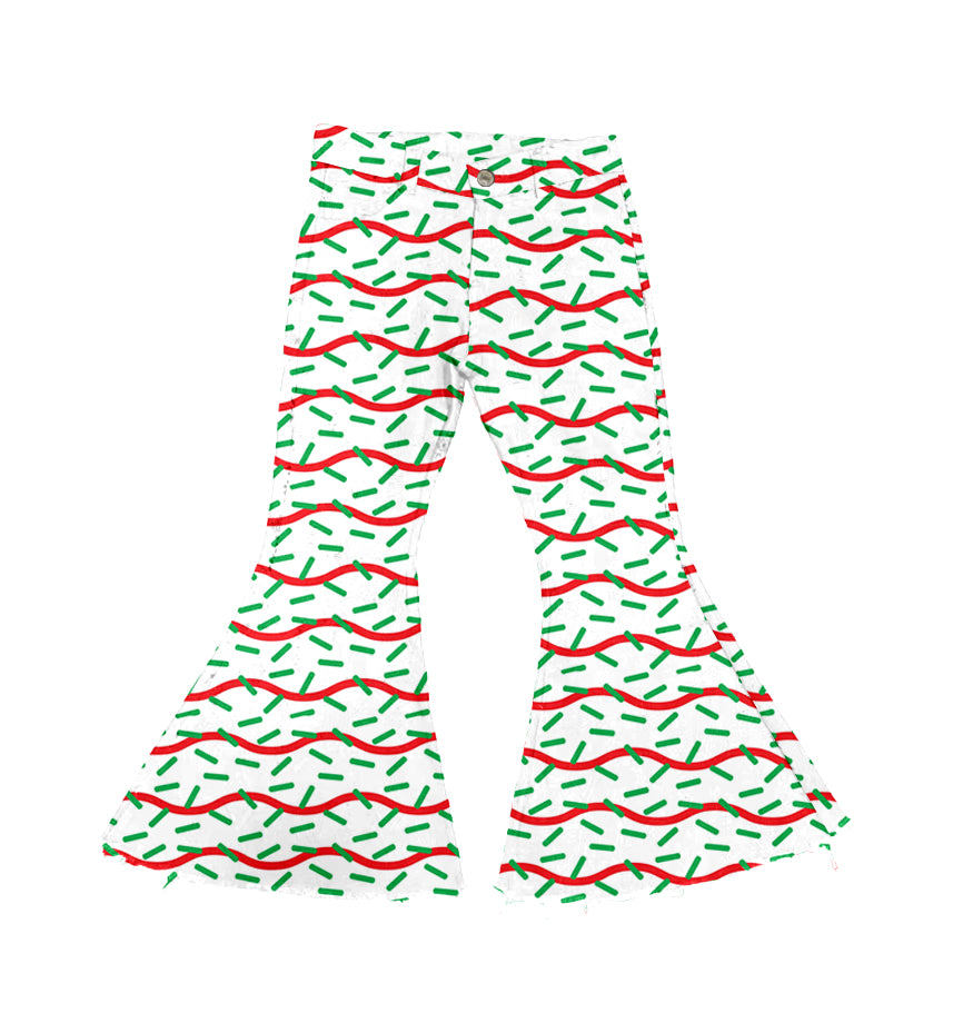6.20 custom each style moq 5eta 4-6week baby girl clothes Christmas biscuit bell bottom pant jeans pant