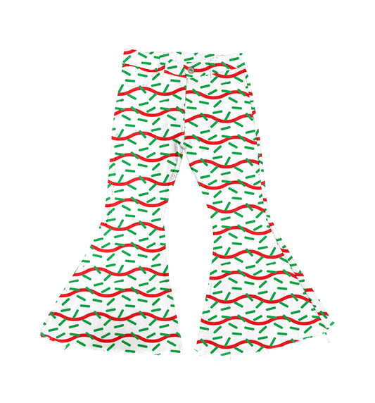 6.20 custom each style moq 5eta 4-6week baby girl clothes Christmas biscuit bell bottom pant jeans pant