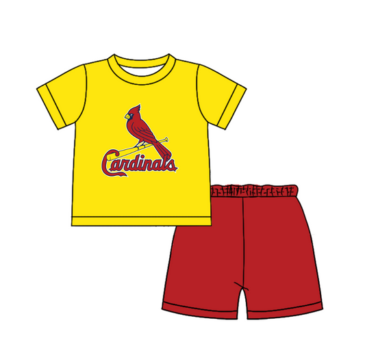 Custom moq 5 mix size milk silk summer teams Baby Boy's yellow  Short-Sleeved O-Neck Top And solid color Shorts Set