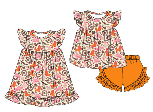 12.31 custom each style moq 5eta 4-6week Sibling Sister boot hat catcus baby girl short sleeve shorts sets and dresses match design