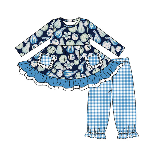 5.29 custom each style moq 5eta 4-5week Sibling Sister Halloween pumpkin blue girls outfits dress and baby romper and jumpsuit match family design