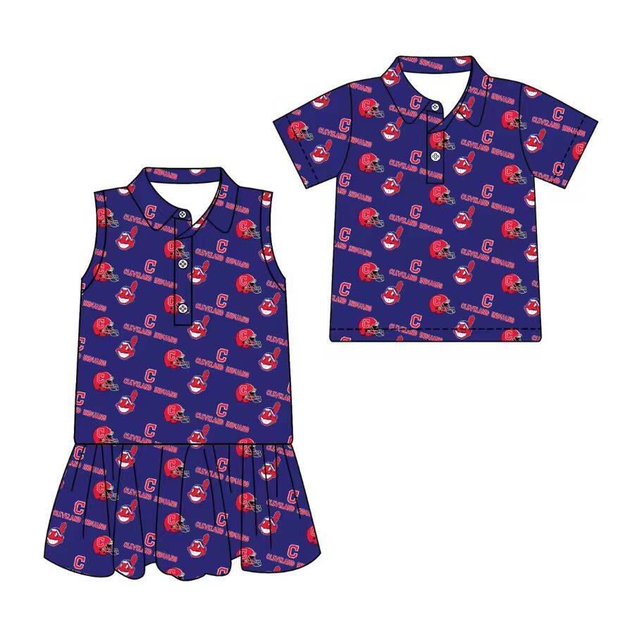 Custom moq 5 mix size milk silk summer teams Blue Sleeveless Dress for Baby Girl Short-Sleeved Polo Shirt for Boy