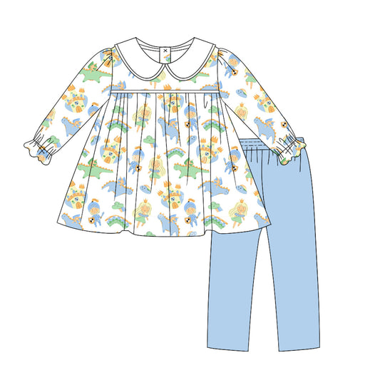 6.18 custom each style moq 5eta 4-6week Sibling Sister dinosaur blue baby girls sets and dress and briefs sets match family design
