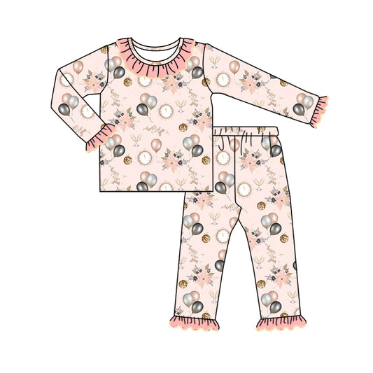 8.20 custom each style moq 5eta 4-6week Sibling Sister happy new year balloon baby girl sets and dress and rompers match family design
