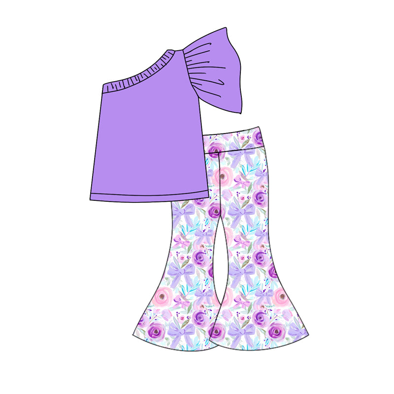 10.23 custom each style moq 5eta 4-6week Sibling Sister floral bow purple baby girls sets and dress match family design