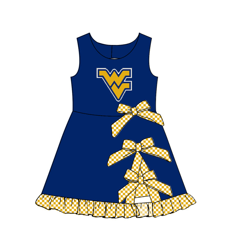 Custom moq 5 mix size summer teams Baby Girls Sleeveless Checked Bow Scallop Edge Ruffle Shorts Liner Knee Length Yoga Dresses