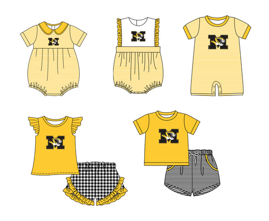 Custom moq 5 mix size milk silk summer teams Baby Boys And Girls Yellow Short-Sleeved Shirt And Shorts Set Matching Striped Rompers Outfit Set