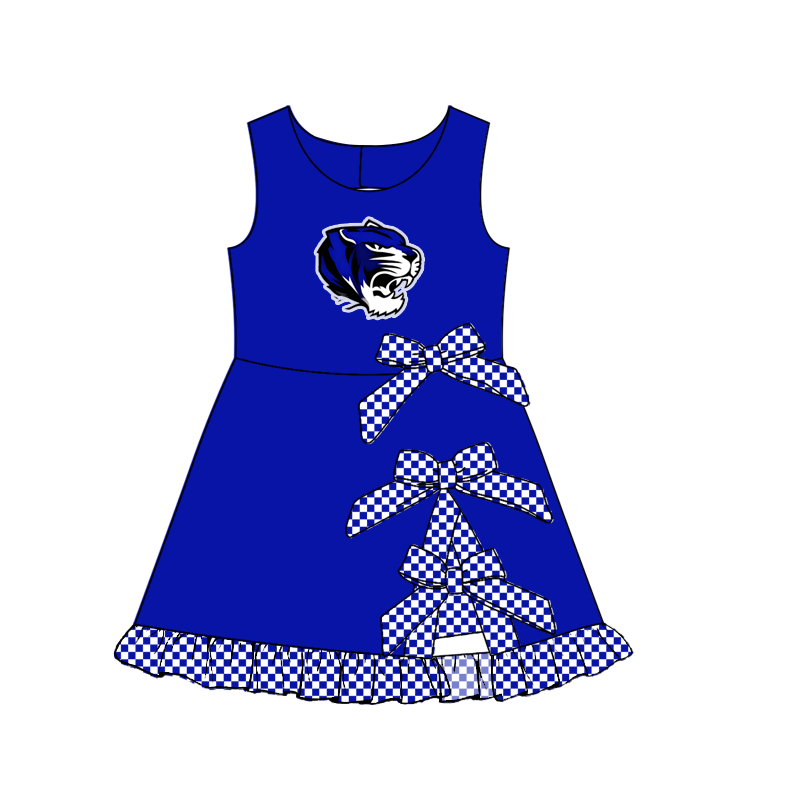 custom moq 5 mix size MSD070605 Baby Girls Checked Bows Yoga Active Short Scallop Knee Length Dress
