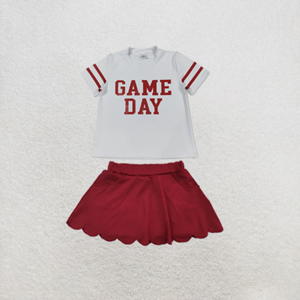 RTS NO MOQ Sibling yoga fabric Baby Girls Vinyl Red Game Day Print Top Matching Shorts Two Piece Team Active Clothes Set