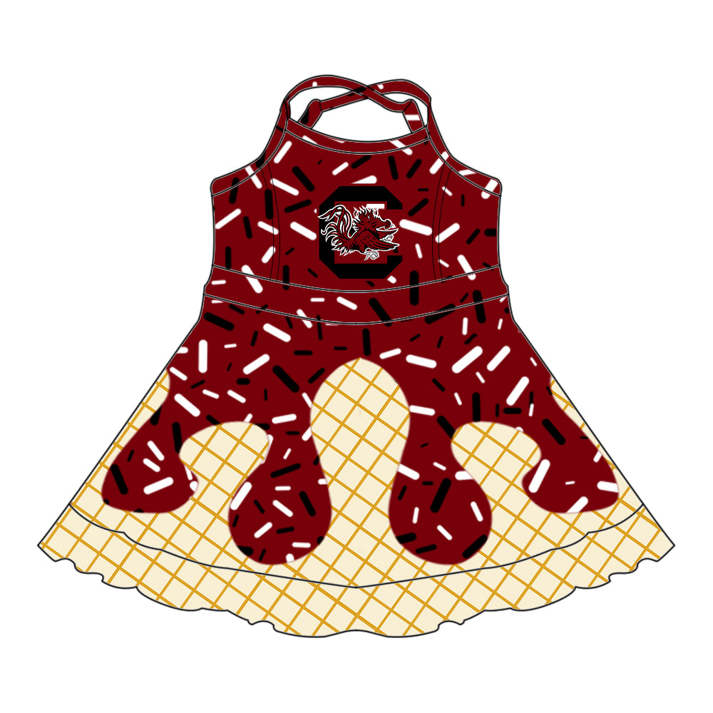 Custom summer teams baby girls clothes team brick red hooded long sleeve tops and short sleeve top and dress and pants and shorts-25.5.28