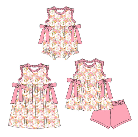 26.1.20 custom each style moq 5 eta 6-8week Sibling Sister floral baby short sleeve shorts sets and romper and dress match design