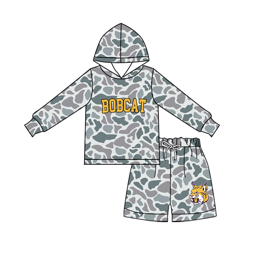 custom moq 5 mix size MSD072405 Baby Kids Grey Camo Long Sleeve Hoodie Top Camo Shorts Team Set