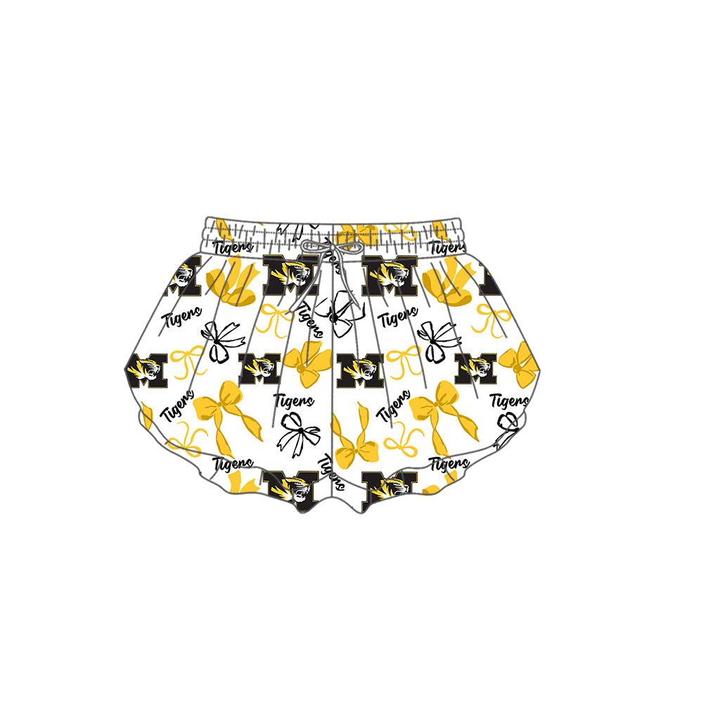 Custom moq 5 mix size milk silk summer teams Yellow Black Bow Baby Girls Vest Top Skirt Shorts Sets Sleeveless Yoga Knee Length Dresses Yoga Shorts