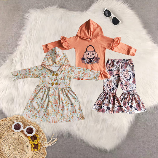 RTS NO MOQ Sibling baby girls clothes pumpkin long-sleeved pants and top