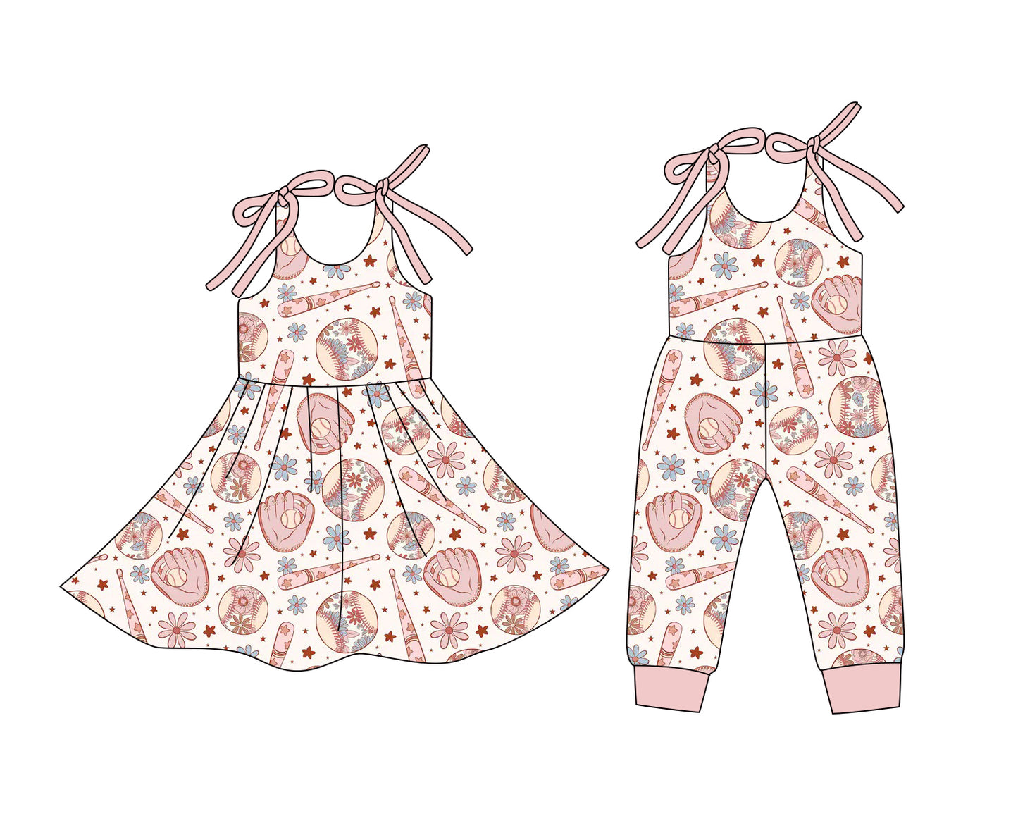 25.12.25 custom each style moq 5 eta 6-8week Sibling Sister baseball baby short sleeve romper and dress match design